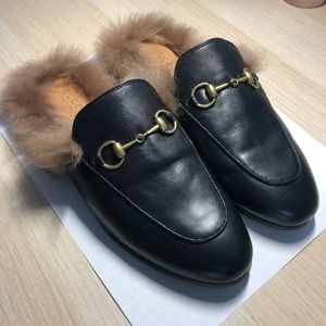 Gucci Princetown Fur Lined Mule in Black